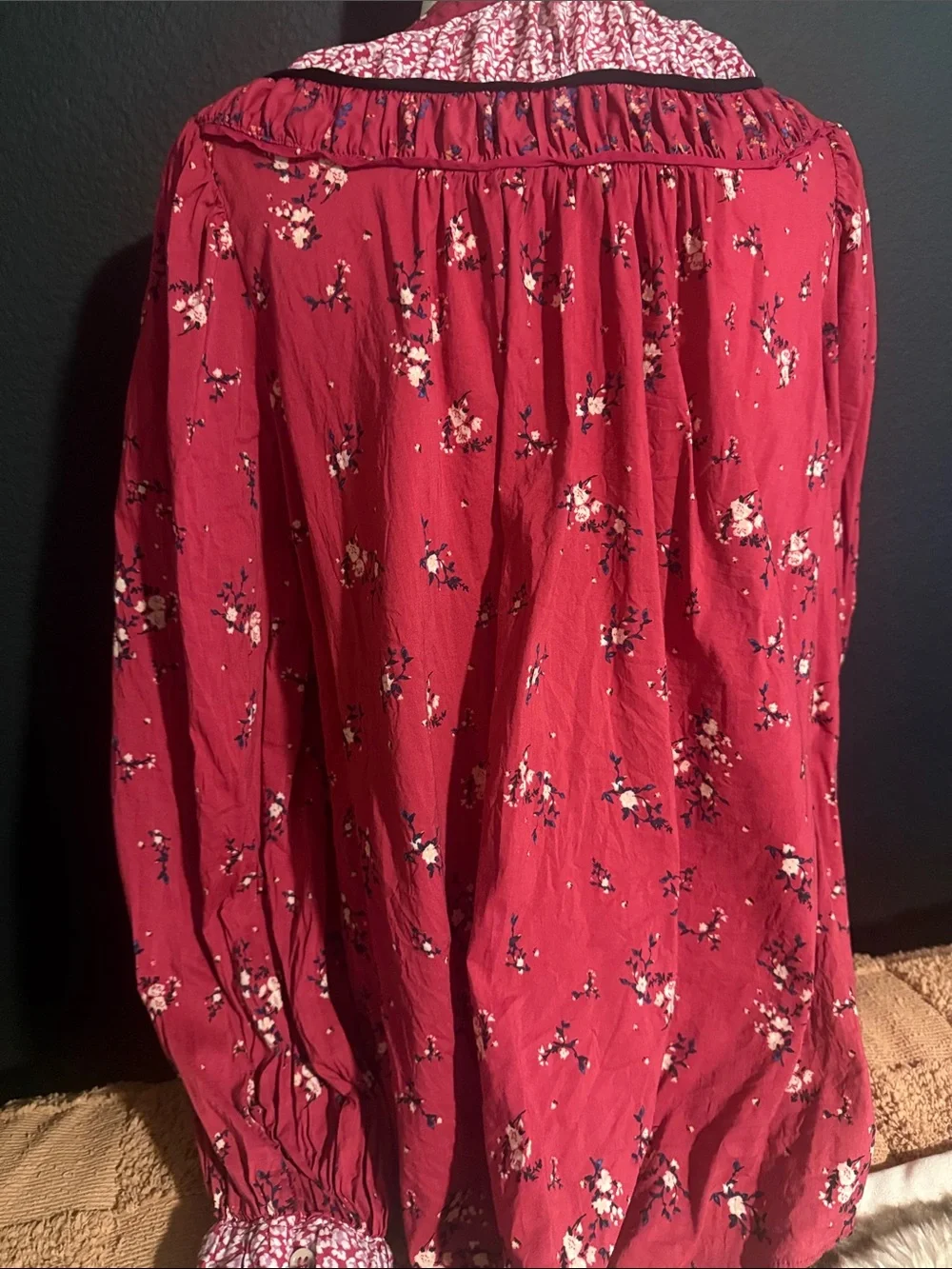 Free People Dark RedPeasant Blouse size small long sleeve